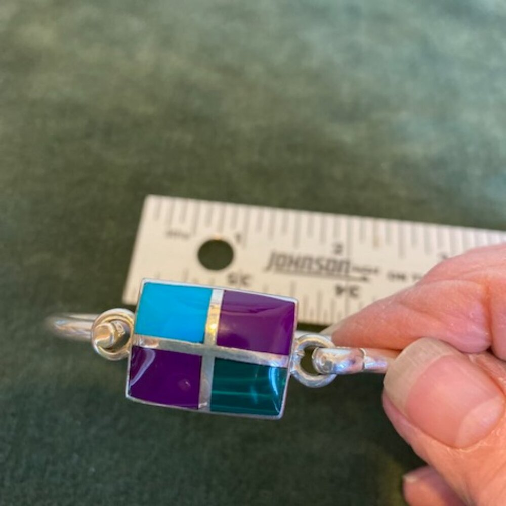 Sterling silver turquoise amethyst malachite modern bracelet